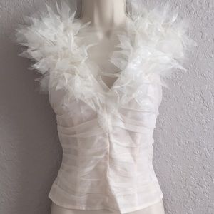 Ivory Silk ruffled Collar blouse.